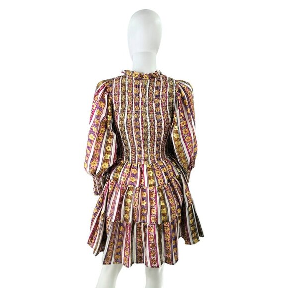 Oliphant NEW Petal Smocked Flirty 3/4 Sleeve Smocked Floral Mini Dress Size S - Picture 4 of 9